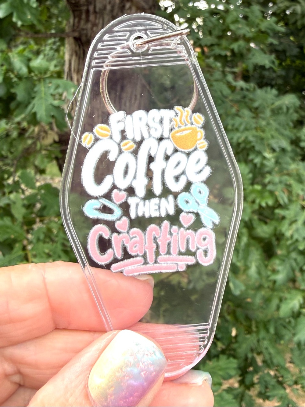 Vintage style motel key 3.5 keychain coffee, craft-themed gift idea